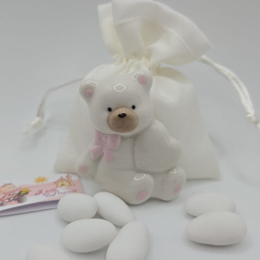 Bomboniere-Gastgeschenk Magnet Teddy Rosa zur Geburt/ Taufe Mädchen