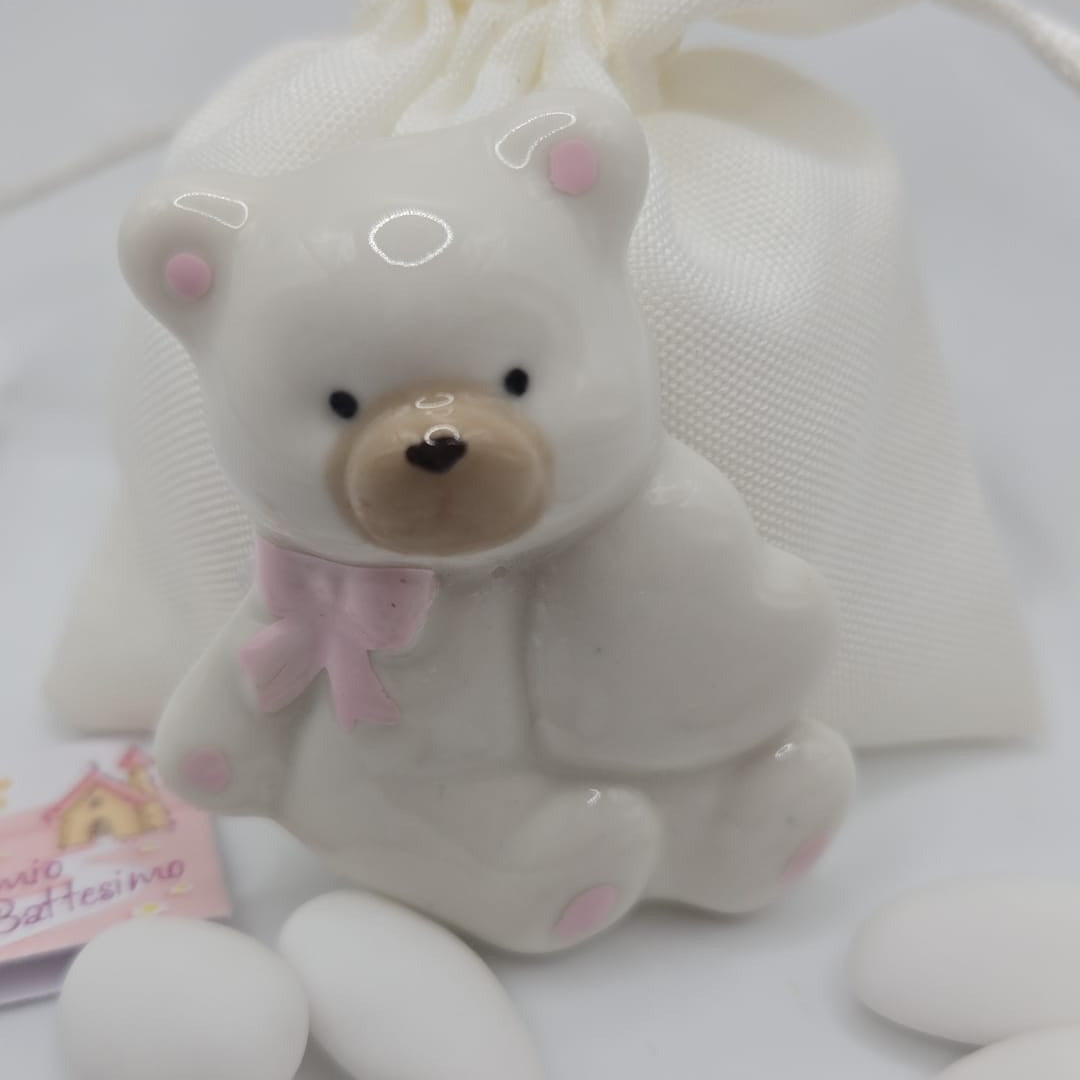 Bomboniere-Gastgeschenk Magnet Teddy Rosa zur Geburt/ Taufe Mädchen