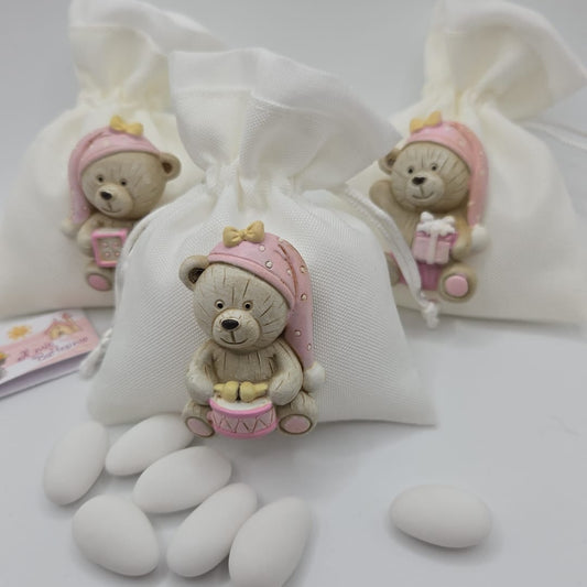 Teddybär-Magnet Rosa mit Schlafmütze