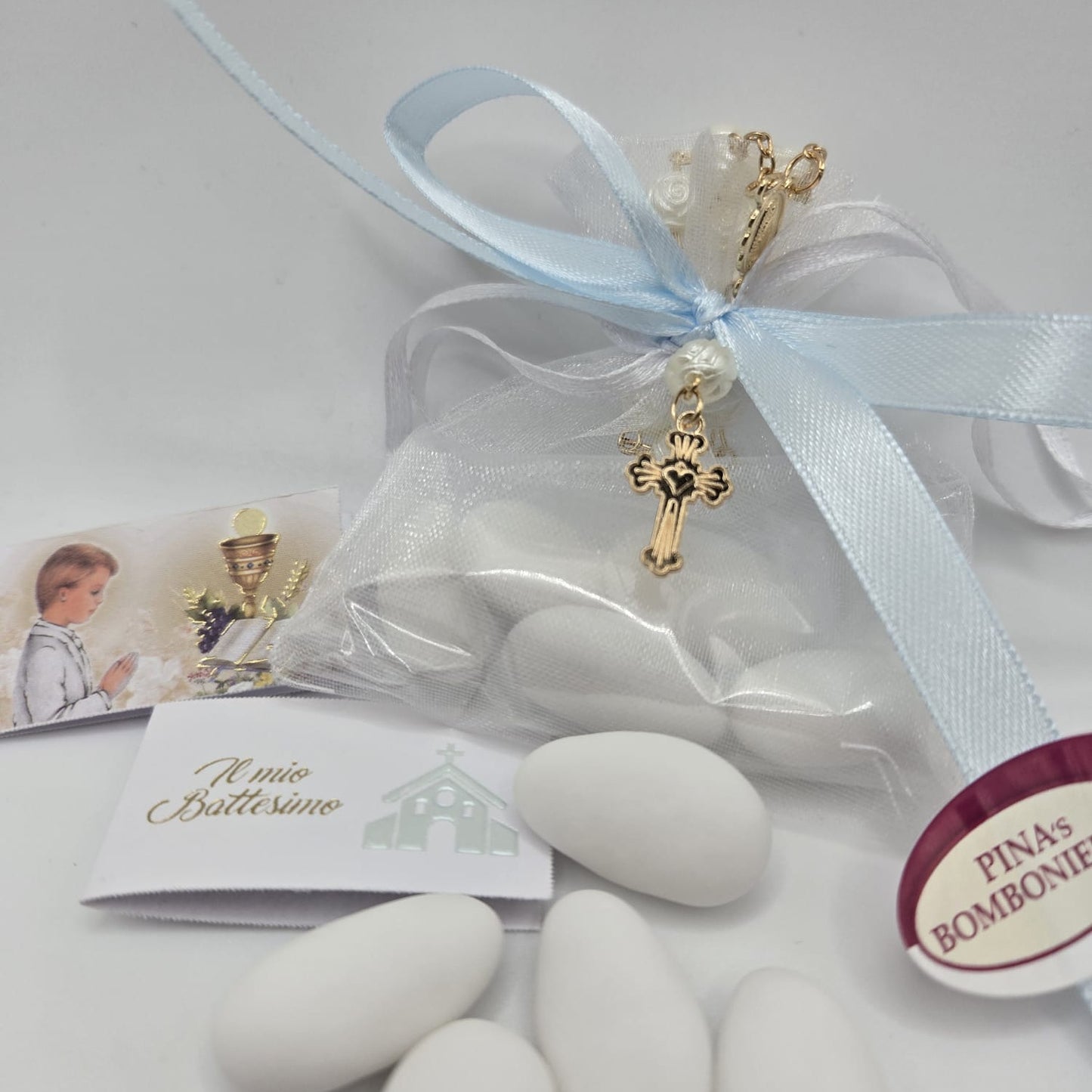 Bomboniere Gastgeschenk Rosenkranz mit Confetti und Bigliettino