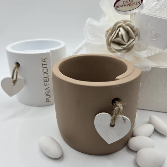 Bomboniere-Gastgeschenke Pflanztopf Terracotta mit Holzherz und Schriftzug