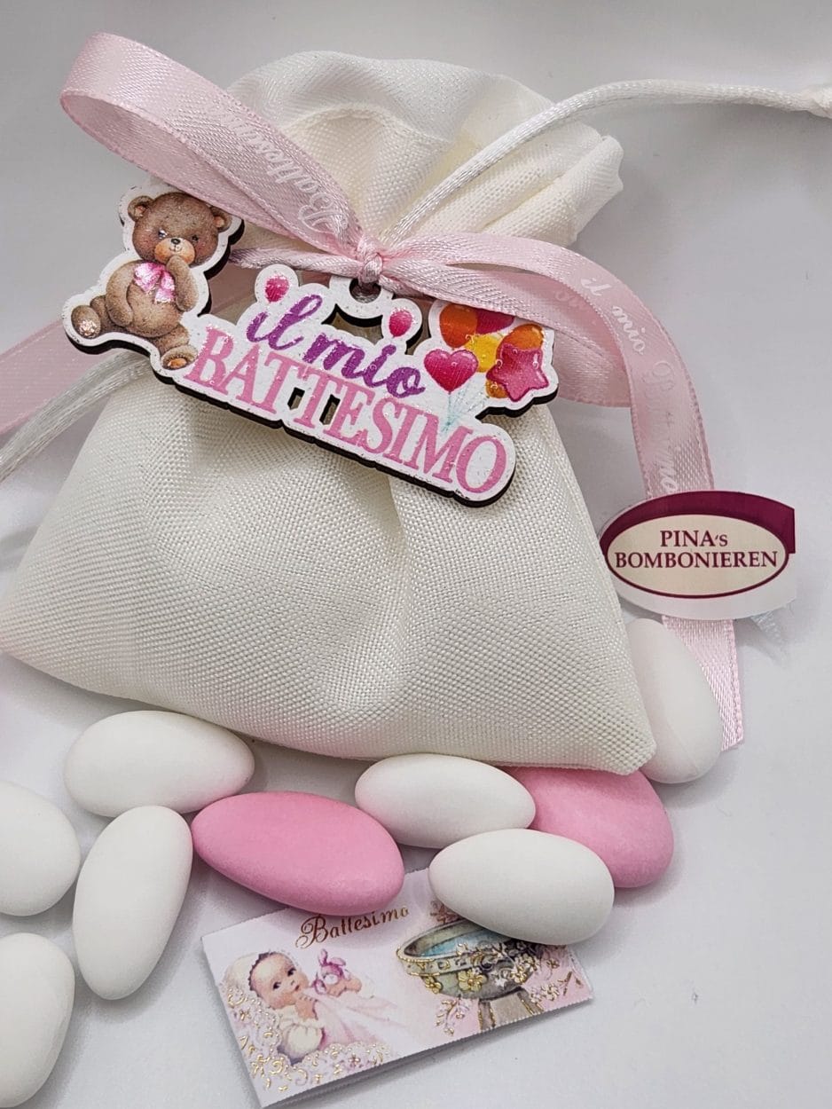 Mandelsäckchen il mio Battesimo rosa - Pina´s Bombonieren