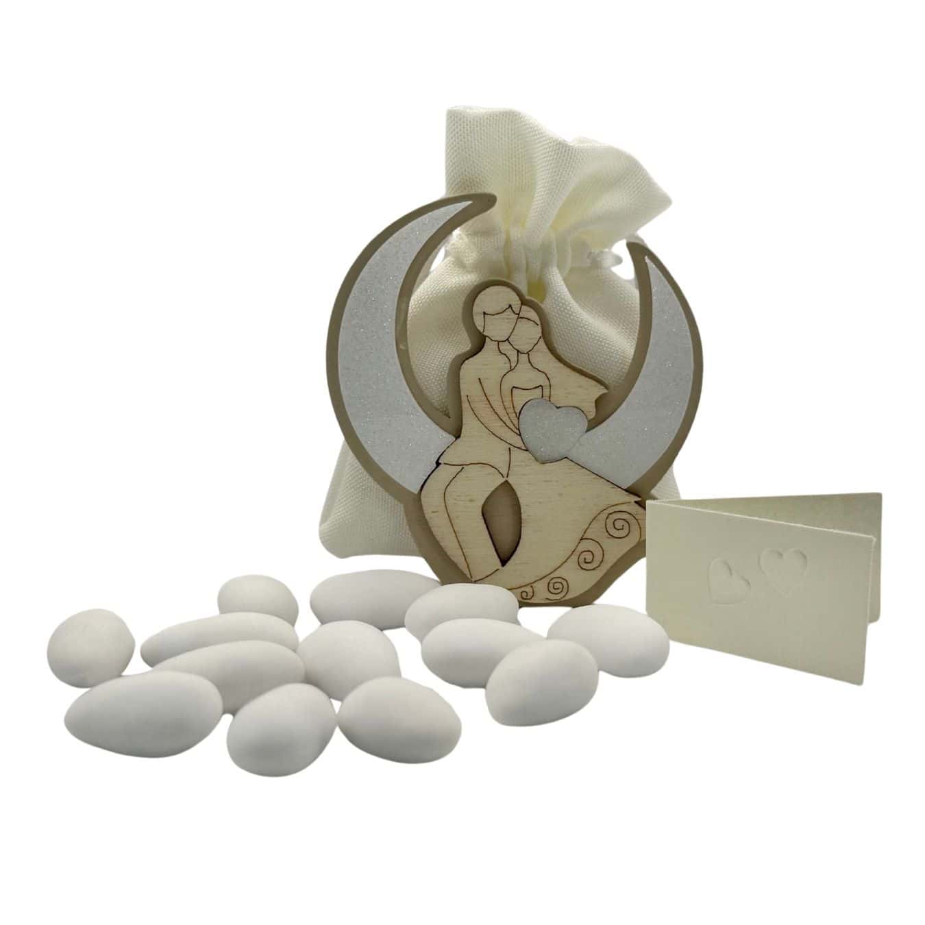 romantischer Holzaufsteller Hochzeitspaar mit Namenskarte als Bomboniere - Pina´s Bombonieren