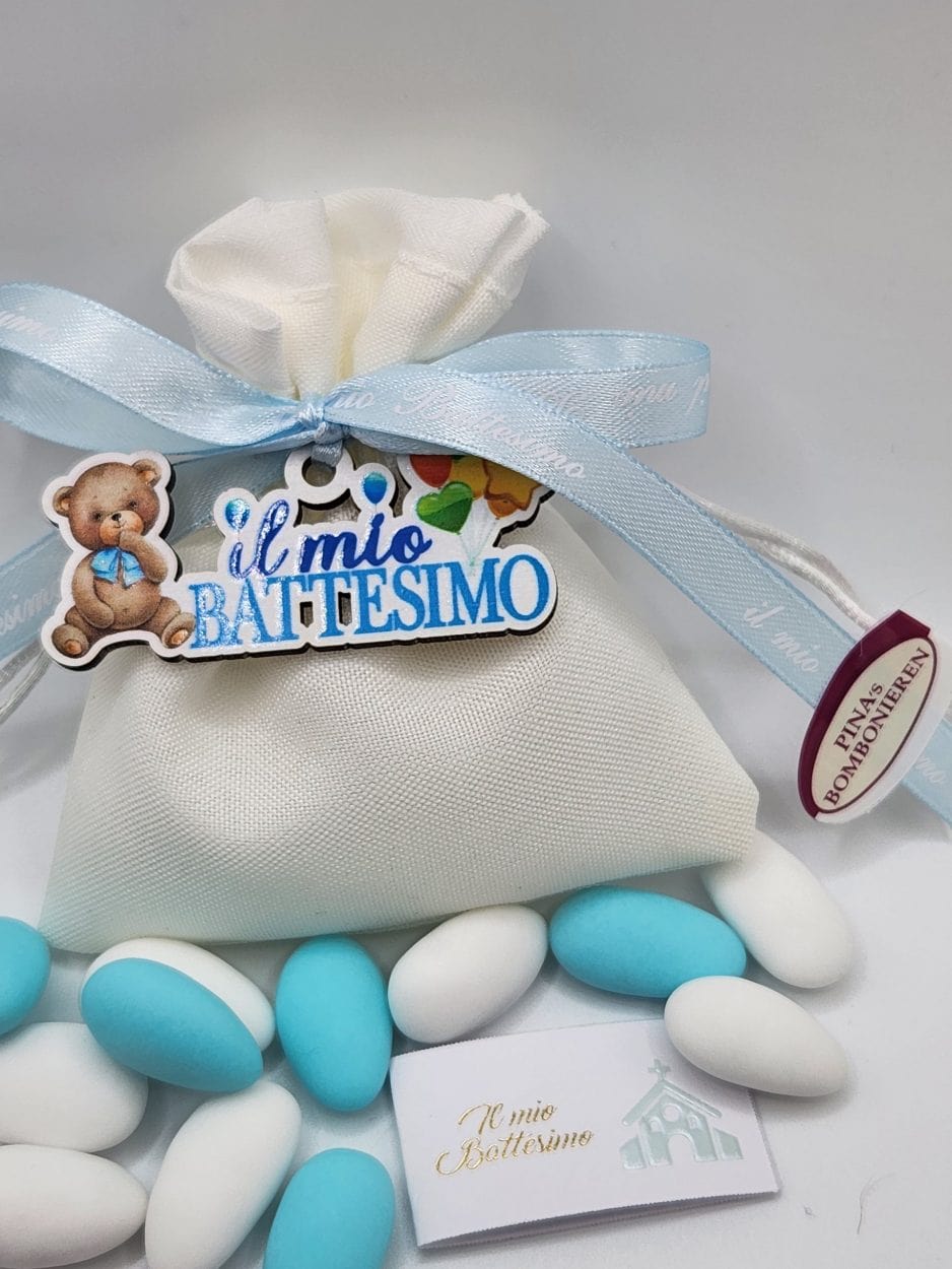 10 x Mandelsäckchen mit "il mio Battesimo" blau Sparset - Pina´s Bombonieren
