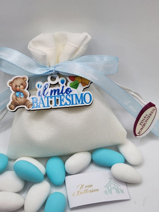 10 x Mandelsäckchen mit "il mio Battesimo" blau Sparset - Pina´s Bombonieren