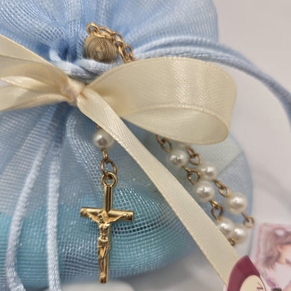 Bomboniere Gastgeschenk Rosenkranz mit Confetti und Bigliettino