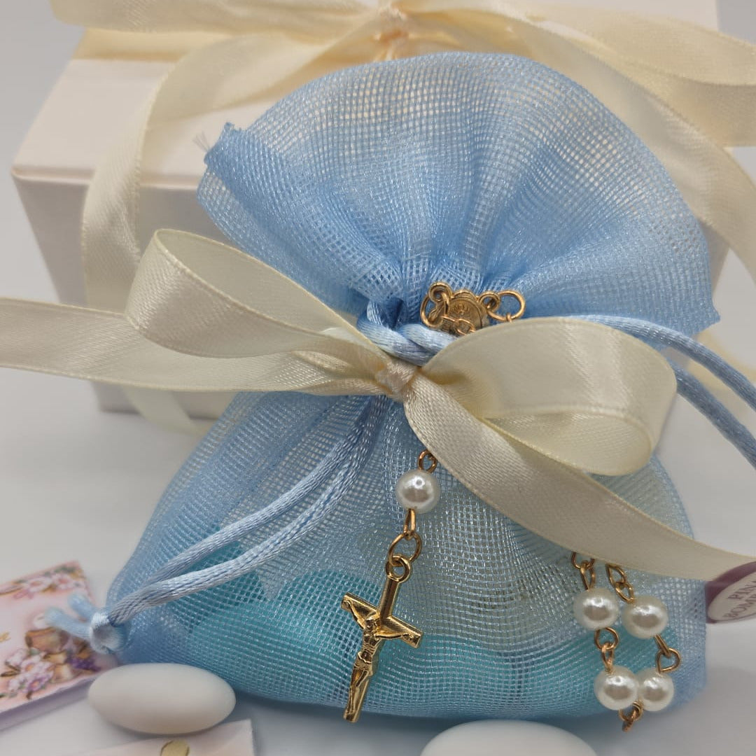 Bomboniere Gastgeschenk Rosenkranz mit Confetti und Bigliettino