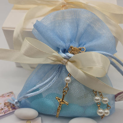 Bomboniere Gastgeschenk Rosenkranz mit Confetti und Bigliettino