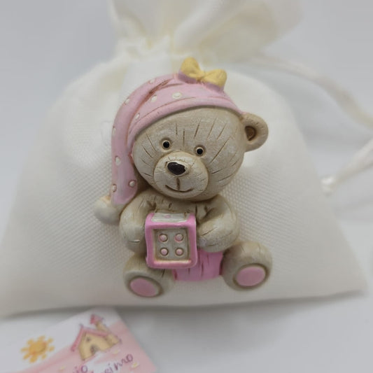 Teddybär-Magnet Rosa mit Schlafmütze