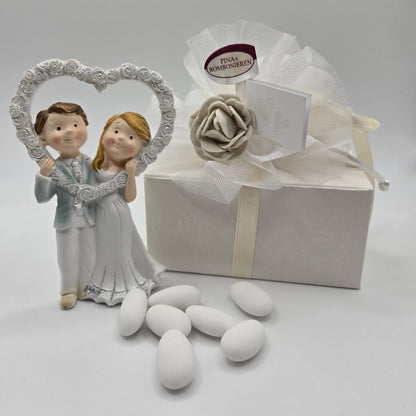 Bomboniere - Gastgeschenk Skulptur Brautpaar "Sposi" mit Herz und Glitzer