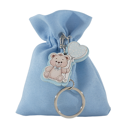 Mandelsäckchen mit Teddybär Schlüßelanhänger blau