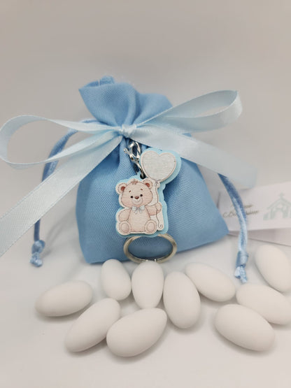 Mandelsäckchen mit Teddybär Schlüßelanhänger blau