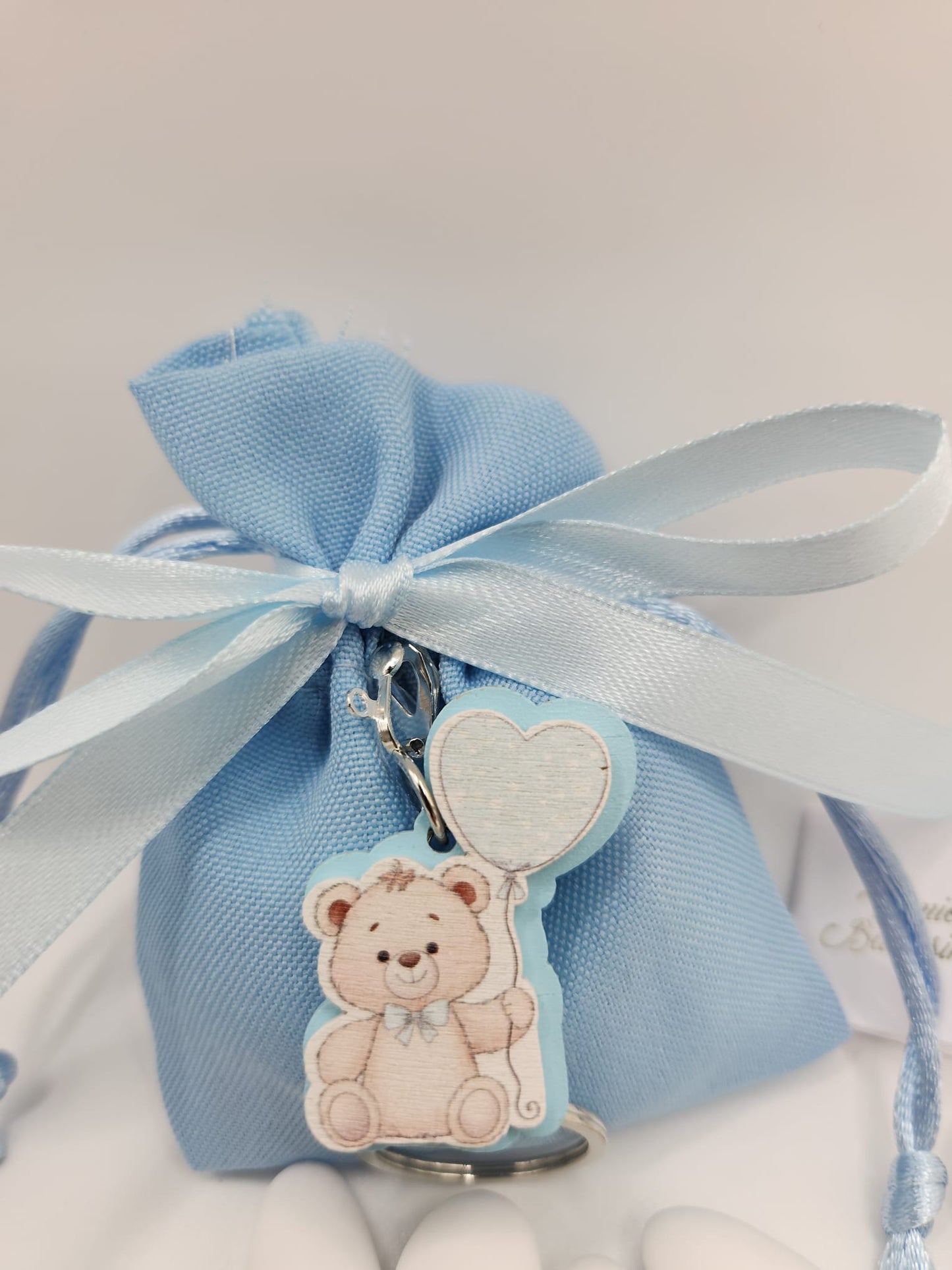 Mandelsäckchen mit Teddybär Schlüßelanhänger blau
