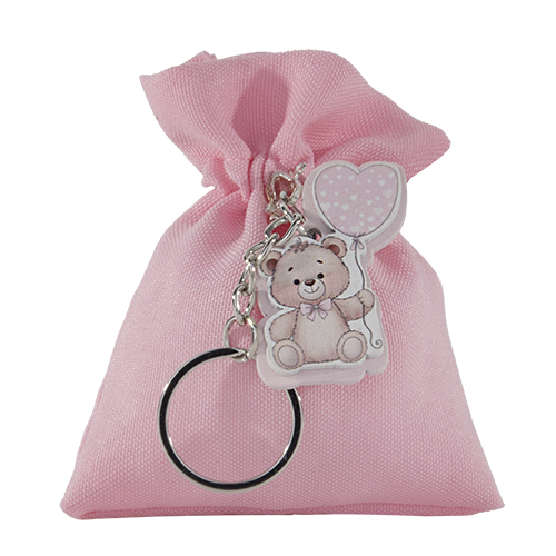 Mandelsäckchen mit Teddybär Schlüßelanhänger in rosa
