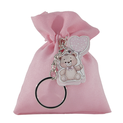 Mandelsäckchen mit Teddybär Schlüßelanhänger in rosa