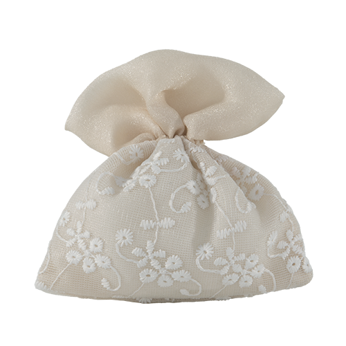 Sacchettino-Mandelsäckchen creme/beige mit Blumenbestickung