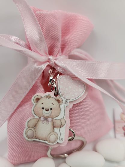 Mandelsäckchen mit Teddybär Schlüßelanhänger in rosa