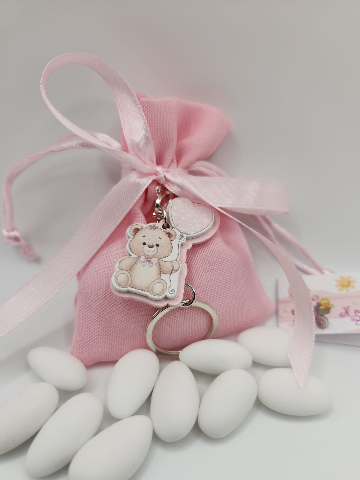 Mandelsäckchen mit Teddybär Schlüßelanhänger in rosa