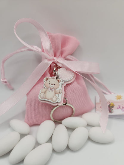 Mandelsäckchen mit Teddybär Schlüßelanhänger in rosa