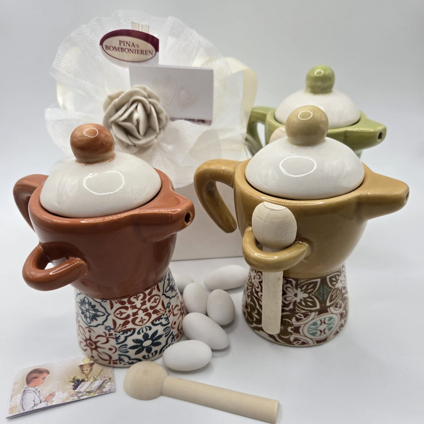 Bomboniere / Gastgeschenk - Zuckerdose Mokkakännchen in 3 Farben