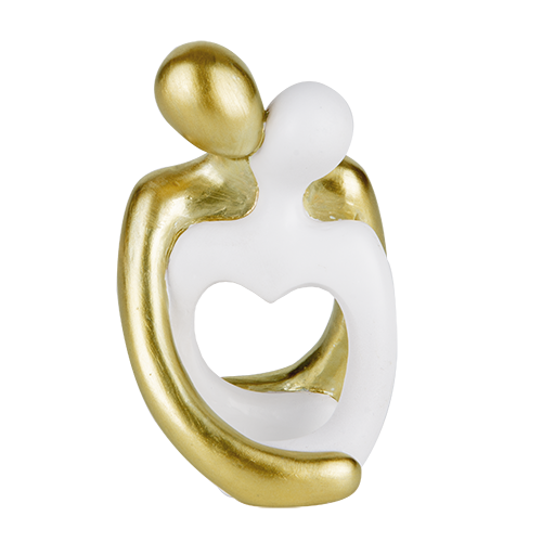 Bomboniere / Gastgeschenk Skulptur Brautpaar weiß/gold mit Herz
