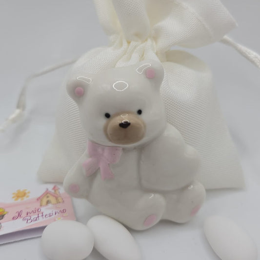 Bomboniere-Gastgeschenk Magnet Teddy Rosa zur Geburt/ Taufe Mädchen