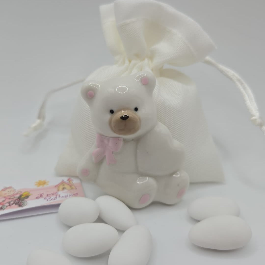 Bomboniere-Gastgeschenk Magnet Teddy Rosa zur Geburt/ Taufe Mädchen