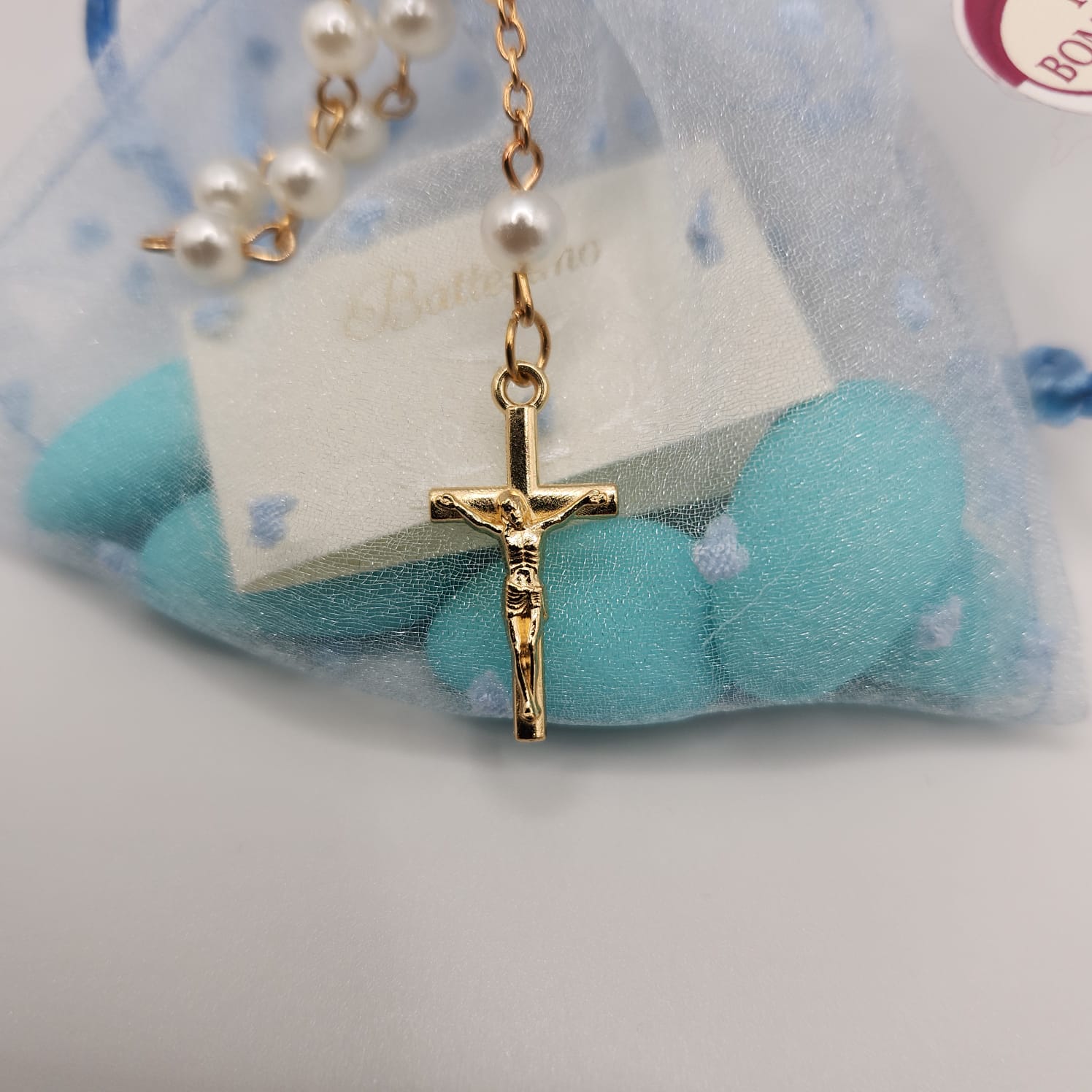 Rosenkranz incl. Bigliettino, Confetti und Geschenkekartonage Pina´s Bombonieren 