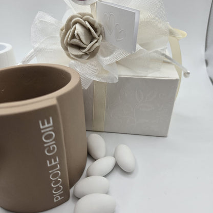 Bomboniere-Gastgeschenke Pflanztopf Terracotta mit Holzherz und Schriftzug