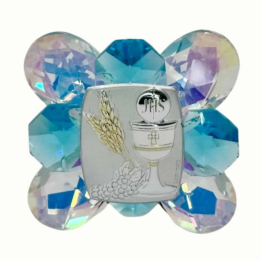 Blauer Kristallaufsteller zur Kommunion - Bomboniere Gastgeschenk - Pina´s Bombonieren