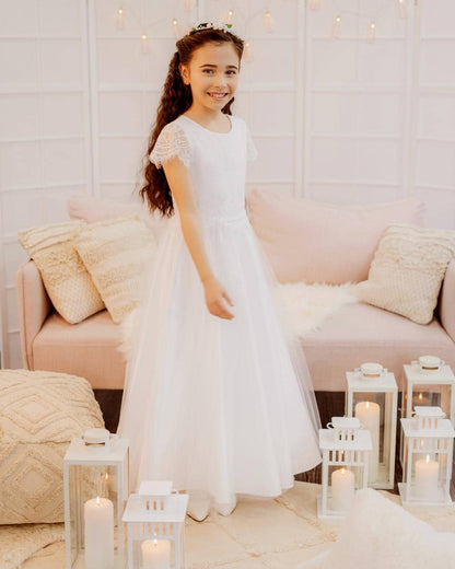 Kommunionkleid Keelin Emmerling - Weißes Kommunionskleid mit Spitze - Pina´s Bombonieren