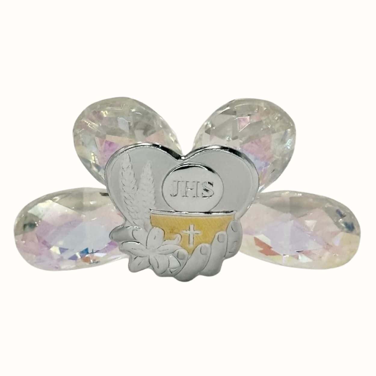 Kristallaufsteller mit Herzförmigem Silberemblem – Bomboniere zur Kommunion / Communione - Pina´s Bombonieren