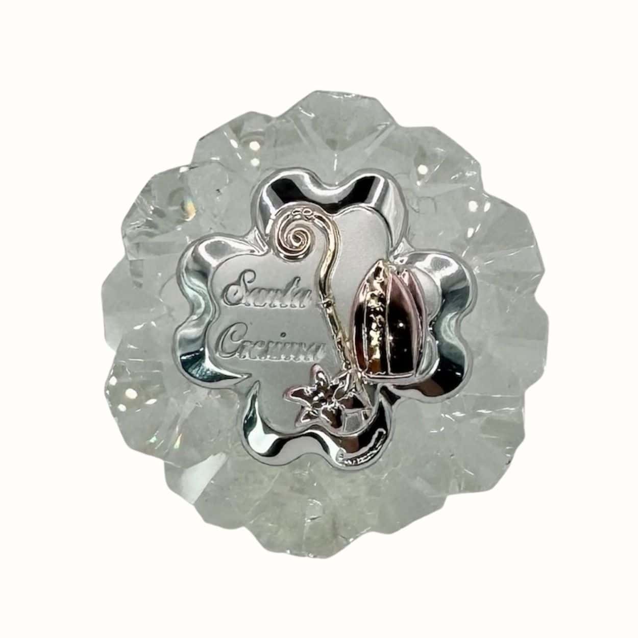 Kristallaufsteller mit Silberemblem Santa Cresima – Bomboniere zur Firmung - Pina´s Bombonieren