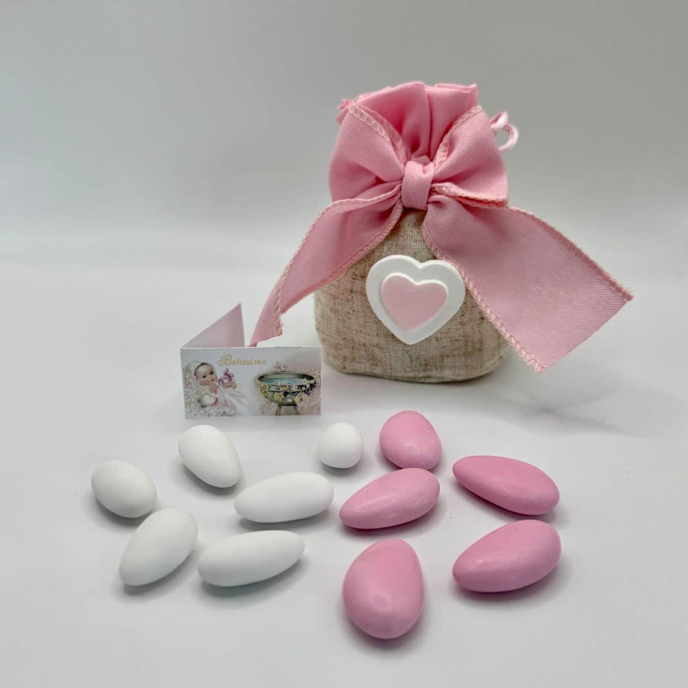 Mandelsäckchen Cuore rosa - personalisiertes Gastgeschenk - Pina´s Bombonieren
