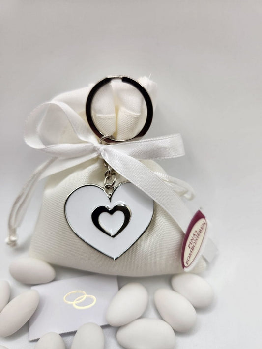 Mandelsäckchen Schlüßelanhänger Herz silberfarbig - Pina´s Bombonieren