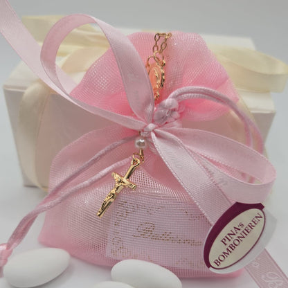Bomboniere Gastgeschenk Rosenkranz mit Confetti und Bigliettino