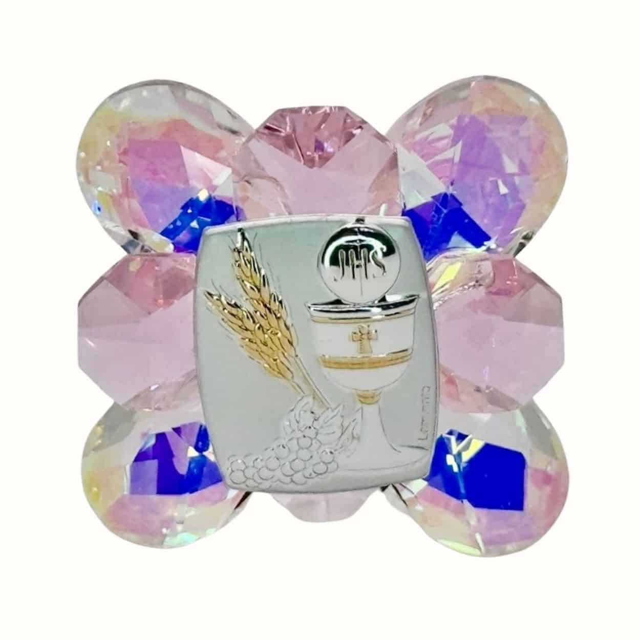 Rosafarbener Kristallaufsteller zur Kommunion - Bomboniere Gastgeschenk - Pina´s Bombonieren